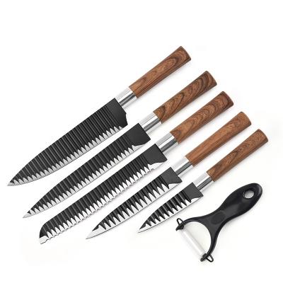 China Sustainable Fashion Design Kitchen Cutting Foods Professional Kitchen Knives Set With Wooden Handle for sale