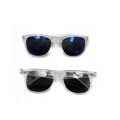 China Fashionable sports sunglasses logo plastic custom printing transparent frame with mirror lens sunglasses for sale