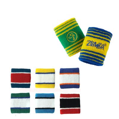 China Fashion 100% Cotton Designed Striped Knitted Tennis Sweatband Outdoor Custom Embroidered Logo Cotton Terry Sports Wristband for sale