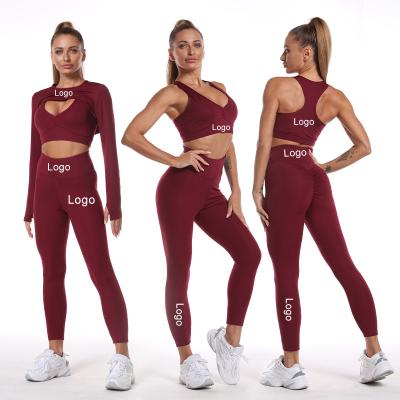 China Breathable Ladies Tracksuits Fitness Set Sports Bra Sheaths Long Yoga Gaiters 2 Pieces 3 Pieces Yoga Set Suits for sale