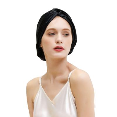 China Slik Hood Turban Hat 16 Momme Double Layer Turban Hood 6A-Grade Cloth Sleep Hat With Elastic Band 100% Mulberry Silk Designer Bonnet For Women for sale