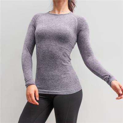 China Anti-Static Crop Top Women's Long Sleeve Sports T-shirt Designs New Seamless Tight Women Sportswear Black Backless Suit for sale