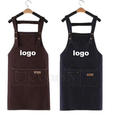 China 2023Wholesale Custom Made Eco-Friendly Logo Cotton Waterproof Chef Cooking Aprons for Cafe Restaurants Kitchen BBQ Apron for sale