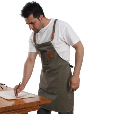 China Canvas Kitchen Anti-fouling Aprons For Woman Men Chef Stylist Apron Shop Cafes Beauty Nails Studios Grill Restaurant Bar Uniform Dye for sale