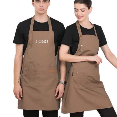 China 100% Wholesale Custom Made Eco-Friendly Logo Cotton Waterproof Chef Cooking Aprons For Cafe Restaurants Kitchen BBQ Apron for sale