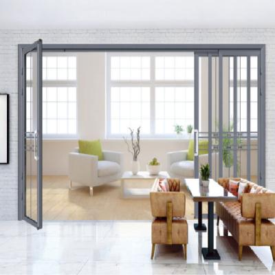 China Sound Insulation Swing Curtain Doors Pt/Pd Aluminum Open Folding Double Glass Aluminum Door Four for sale