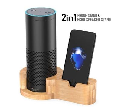 China Stand Speaker Fill Holder For Echo, Bamboo Wood Cell Phone Fill Stand For Amazon Echo For iPhone X 8 8P for sale