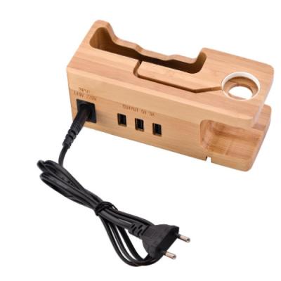 China For iPhone/Samsung Multi Device Charging Station/Watch With 3 USB Ports Wooden Bamboo Charging Station For iPhone /Watch/Samsung for sale