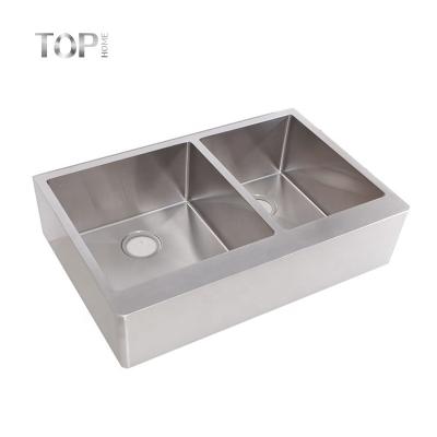 China Modern New Product Kitchen Countertop Sinks Stainless Steel Double Bowl Apron Sink for sale