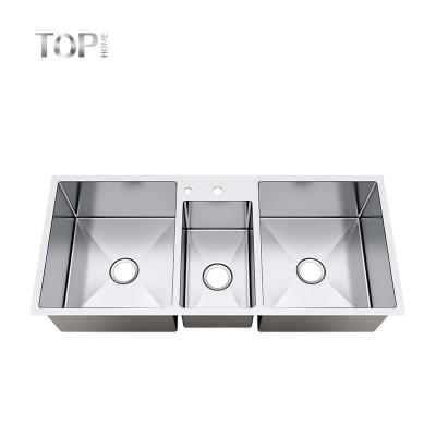 China Modern ODM OEM Countertop Brushed Grey Topmount Sinks 304 Stainless Three Triple Bowl Kitchen Sink for sale