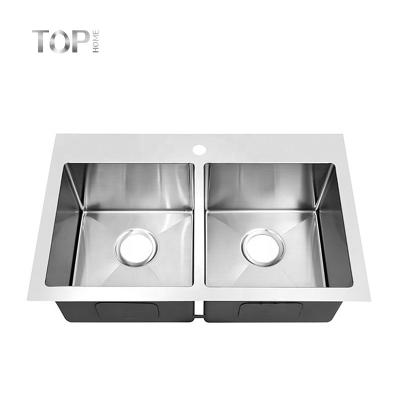 China Modern European Style Outdoor Hand Made Stainless Steel Double Bowl Wash Sinks For The Kitchen for sale