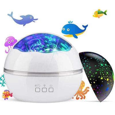 China 8 Color Mode Rotating 2 Piece In 1 Ocean Underwater Lamp And Starry Sky LED Night Lights Projector For Kids Baby Bedroom Decoration for sale