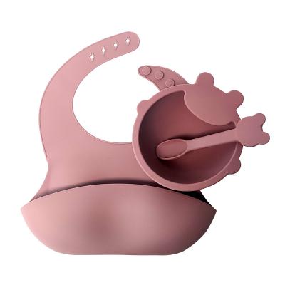 China Eco-friendly non-toxic silicon alimentacion bebe food grade supplies Non Slip BPA Free Silicone Bowl 3 Feeding Bib Set Baby for sale