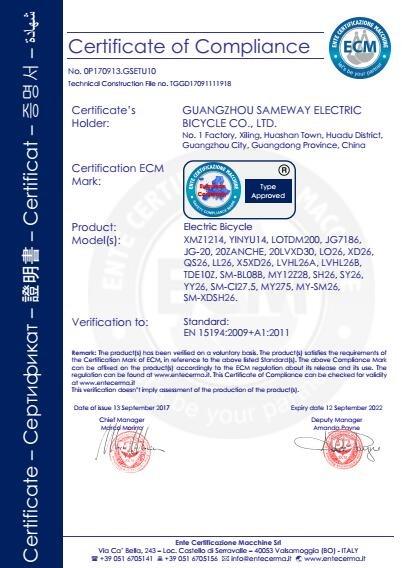 CE - Guangzhou Sameway Electric Bicycle Co., Ltd.