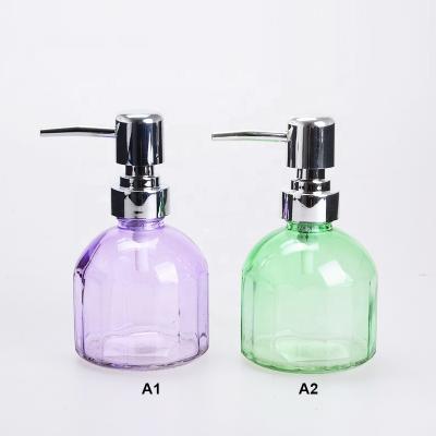 China Personal Care Colored Round Glass Pump Bottle 240ml for sale