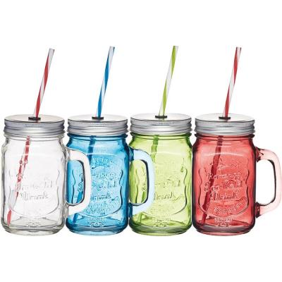 China 4oz 8oz 16oz regularr custom viable mouth mason glass jar with metal lid and straws for sale