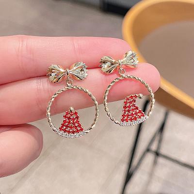 China 2023 Cute Christmas Ornaments Festival Gift Bow Christmas Hat Earring for sale