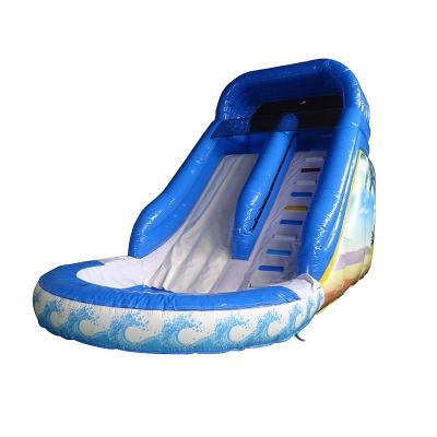 China Amusement Park Blue and White Theme Spray Lane Inflatable Pool Water Slide Double Inflatable Waterslide for sale