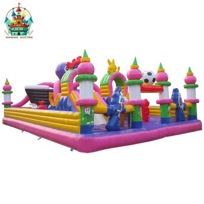 China Amusement Park Inflatable Safe Colorful Combo Inflatable Bounce And Slide Jumping Trampoline For Kids for sale