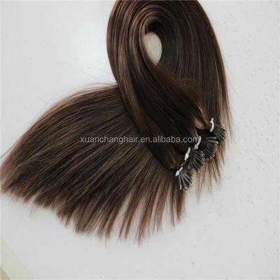 China Silky Straight Wave Nano Ring Human Hair Extension Prebonded Hair Brown Color for sale