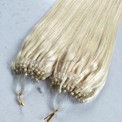 China Indian Silky Straight Remy Platinum Blonde 0.8g Ring Loop Hair Micro Wave Extension for sale