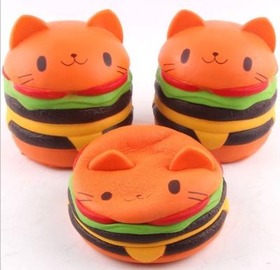 China Cute Bread Jumbo Cat Head Burger Soft PU Stress Relief Slow Rising Squishy Scented Toys For Kids / Adults for sale