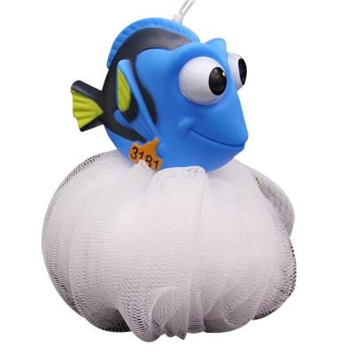 China Baby Cute Soft Vinyl Toys Animal Cartoon Colorful Mesh Sponge PE Bath Shower Puff Ball for sale