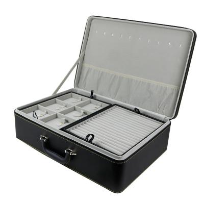 China Jewelry Package Storage Travel Zipper Large Around Type High End Leather Custom Organizer Jewelry Case Drawer Boxes for sale