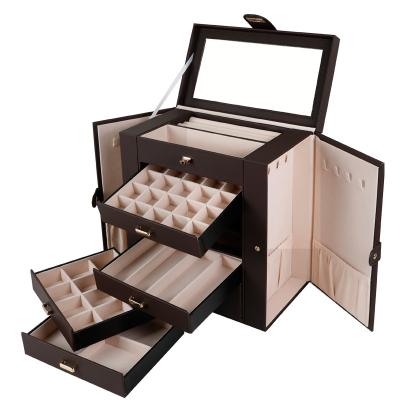 China Jewelry Storage Cabinet Best Price Ring Earring Storage Box Pu Luxury Leather Jewelry Box Storage Gift Case for sale