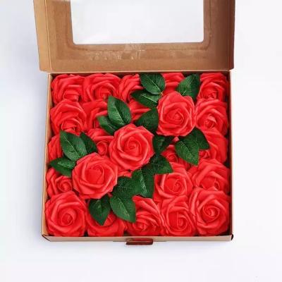 China Eco-friendly Plante Foam Artificial Flowers Flores 8cm Boxed Rose For Wedding Decoration Flowers Ornament Plantas Artificiales Decoracion for sale