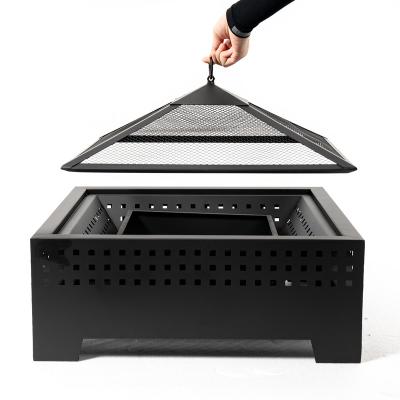 China Outdoor Wood Stored Burning Squrae Smokeless Fire Pit With Spark Screen METAL Stainless Steel BBQ Grill Indoor/Outdoor Fireplace for sale