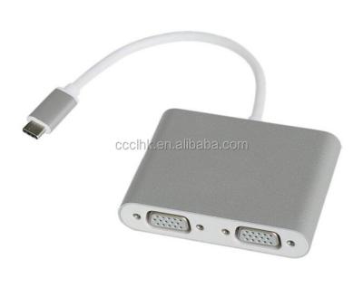 China New Design Multimedia USB3.1 Type-C To DUAL VGA Adapter Cable, Support Mac/Linux/Windows for sale