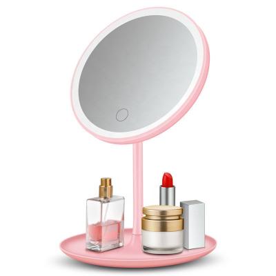 China 2022 Popular Adjustable Double Use Desk Lighted Vanity Makeup Mirror With LED Light for sale