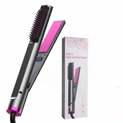 China Professional Hotel Hair Straightener 3 in 1 Flat Iron Brush Ion Hair Curler Electric Splint Curly Comb Straight Hair Heat Styling Tool for sale