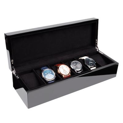 China Handmade Mens Wooden 6 Slots Watches Accessories Tools Gift Package Black Watch Box Customized for sale