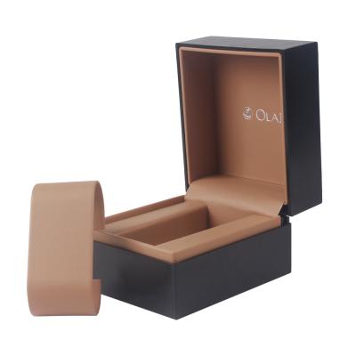 China Simple Watch Storage Watch Box Black Plastic Plastic Case Flip Hinge Box Packaging Gift Watch Box Custom Logo for sale