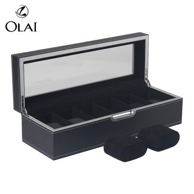 China Custom Black Leather Watch Packaging Box PU Watch Box PU Leather Luxury Black High Quality Watch Box 4 Slots In Stock for sale