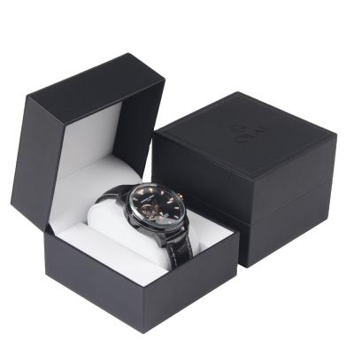 China Wholesale Luxury Single Black Logo Packaging Box PU Leather Watch Gift Box Watch Packaging Boxes With Pillow for sale