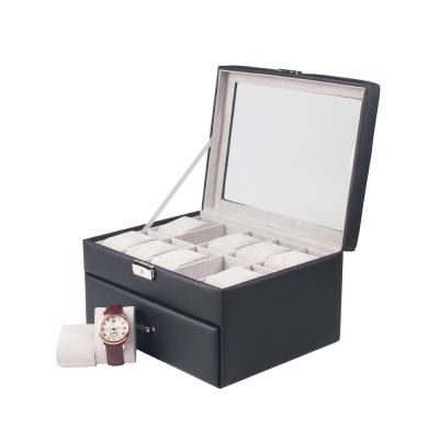 China 20 Wooden Slot PU Leather Watch Storage Box Display Case PU Leather Watch Packaging Gift Box for sale