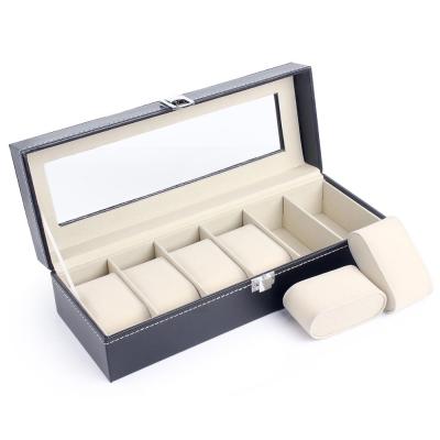 China Watch Packaging Watch Storage Display Custom Logo PU Leather Covered MDF Watch Display 6 12 24 Slots Luxury Stand Watch Storage Box for sale