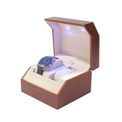 China Couple 2 Slots Watch Storage Pad Custom Brand Unique Luxury Couple Slots Wooden Watch Box With LED Light for sale