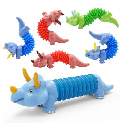 China Newest Plastic Toys Stretch Pipe Dinosaur Moving Person Noise Tube Animals Pip Tube Toy For Kids for sale