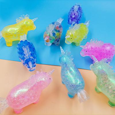 China New Arrival Eco-friendly Cheap Anti-stress Colorful Cute Unicorn With Beads Inside Decompression Duct Squeeze Toys For Kids for sale