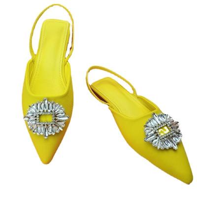 China Deodorization Sunflower Diamond Buckle Toe Flat Sandals Large Size Sandals And Slippers For Two Wears Popular Women High Quality for sale