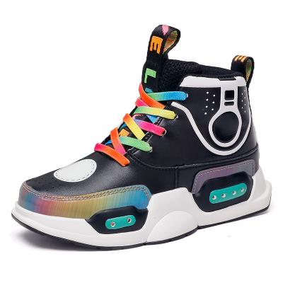 China Kids Casual Board Shoes Boy Girl Basketball Sports Kids High Top Luminescent Shoes Usb Kids LED Light Up Breathable Shoe for sale