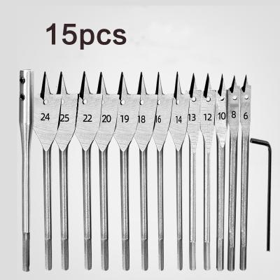 China 15Pcs 6-25mm Drilling Shovel Wood Drill Bits Set To Paddling Flat Bit For Woodworking Wood Hole Opener for sale