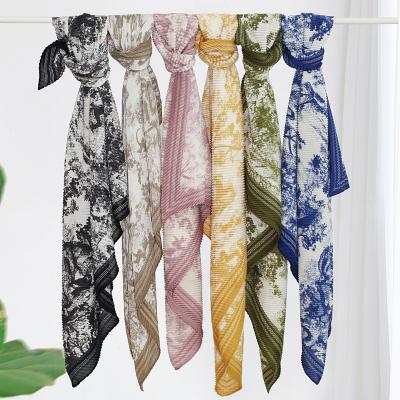 China Shade Multicolor New Style Crumple Cotton Scarf Print Elegant Square Retro Shawl For Women for sale