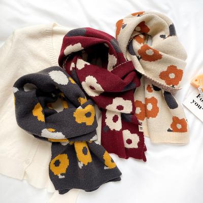 China Keep Warm New Style Flower Wool Retro Elegant Scarf Autumn Winter Warm Knitted Scarf For Women for sale