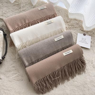 China Long New Style Cashmere Shawl Winter Solid Cashmere Scarf With Tassel for sale