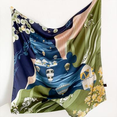 China Square Color Printing Silk Satin Scarf 90*90cm Geometric Square Silk Scarf Designer Silk Scarf for sale